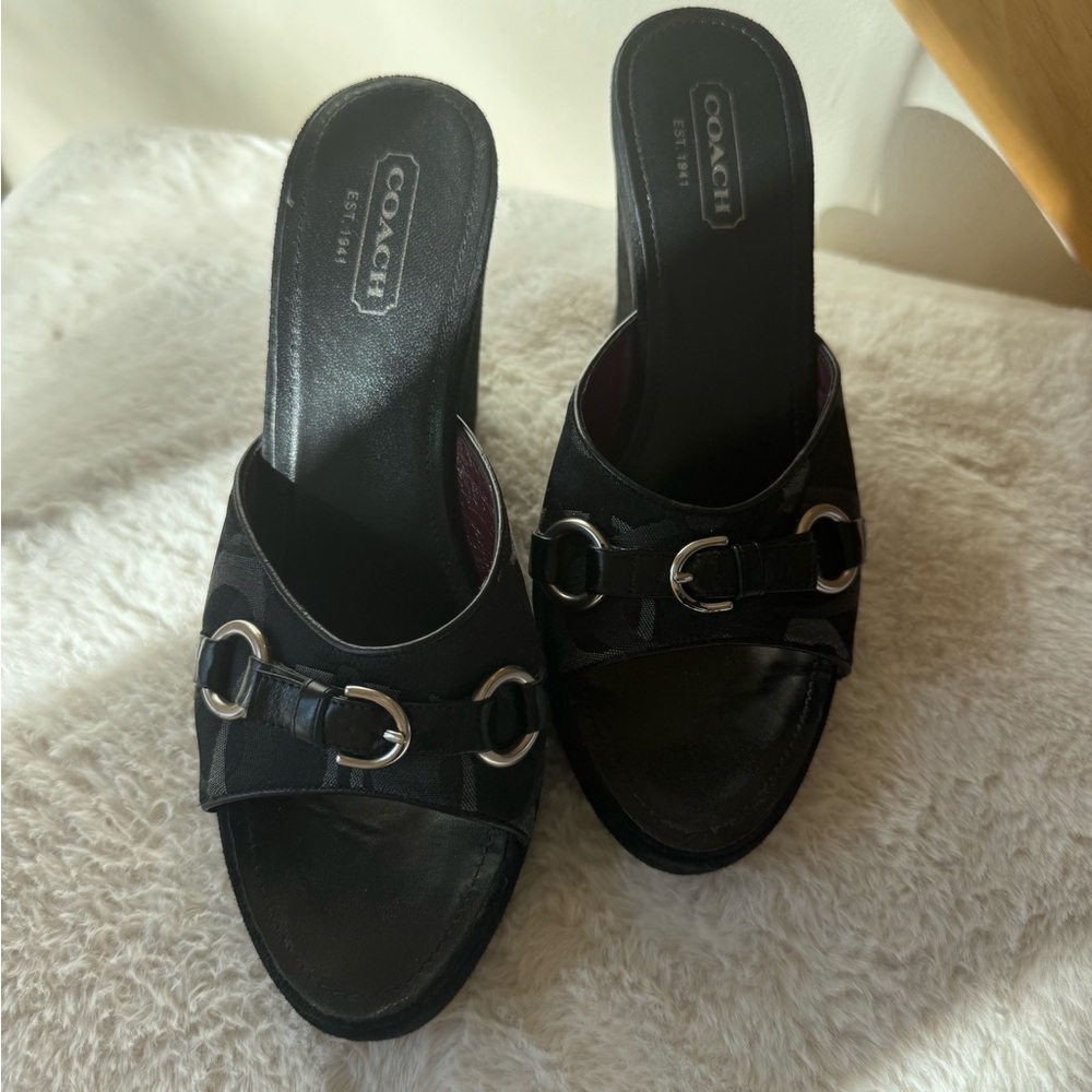 Coach Black Women's Chrissie Wedges with Silver Accents